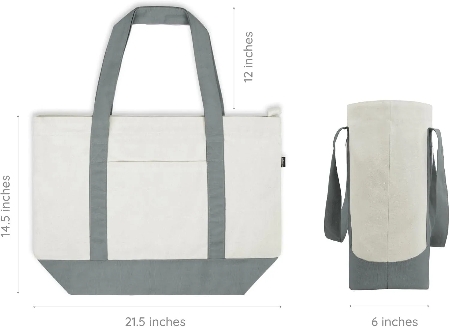 Ecoright Canvas Tote Bag for Women with Zip & Inner Pocket, 100% Organic Cotton Tote Bags for Men, Shopping, Beach