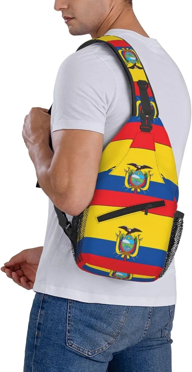 Ecuador Ecuadorian Flag Crossbody Bag Cross Chest Bag Adjustable Sling Backpack Sports Gym Shoulder Bags Travel Cycling Daypack Diagonally Casual Rucksack