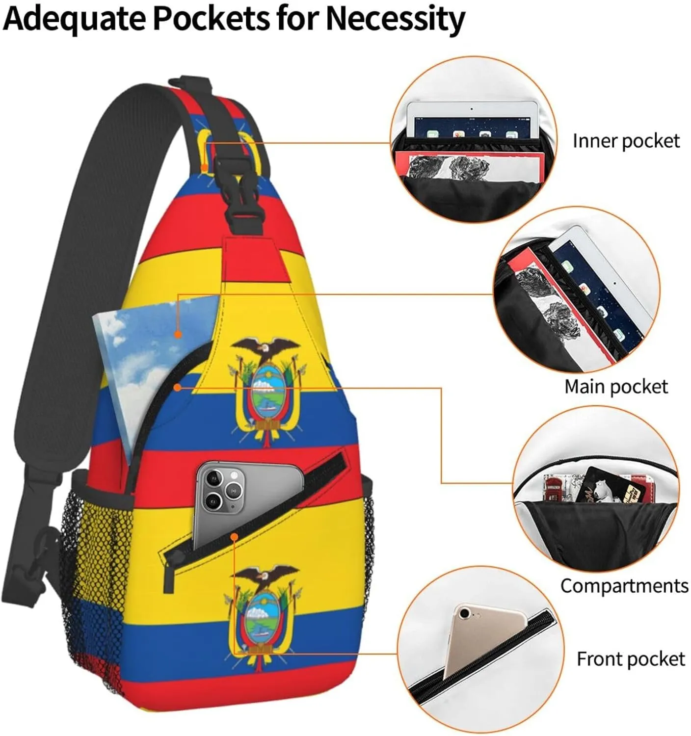 Ecuador Ecuadorian Flag Crossbody Bag Cross Chest Bag Adjustable Sling Backpack Sports Gym Shoulder Bags Travel Cycling Daypack Diagonally Casual Rucksack
