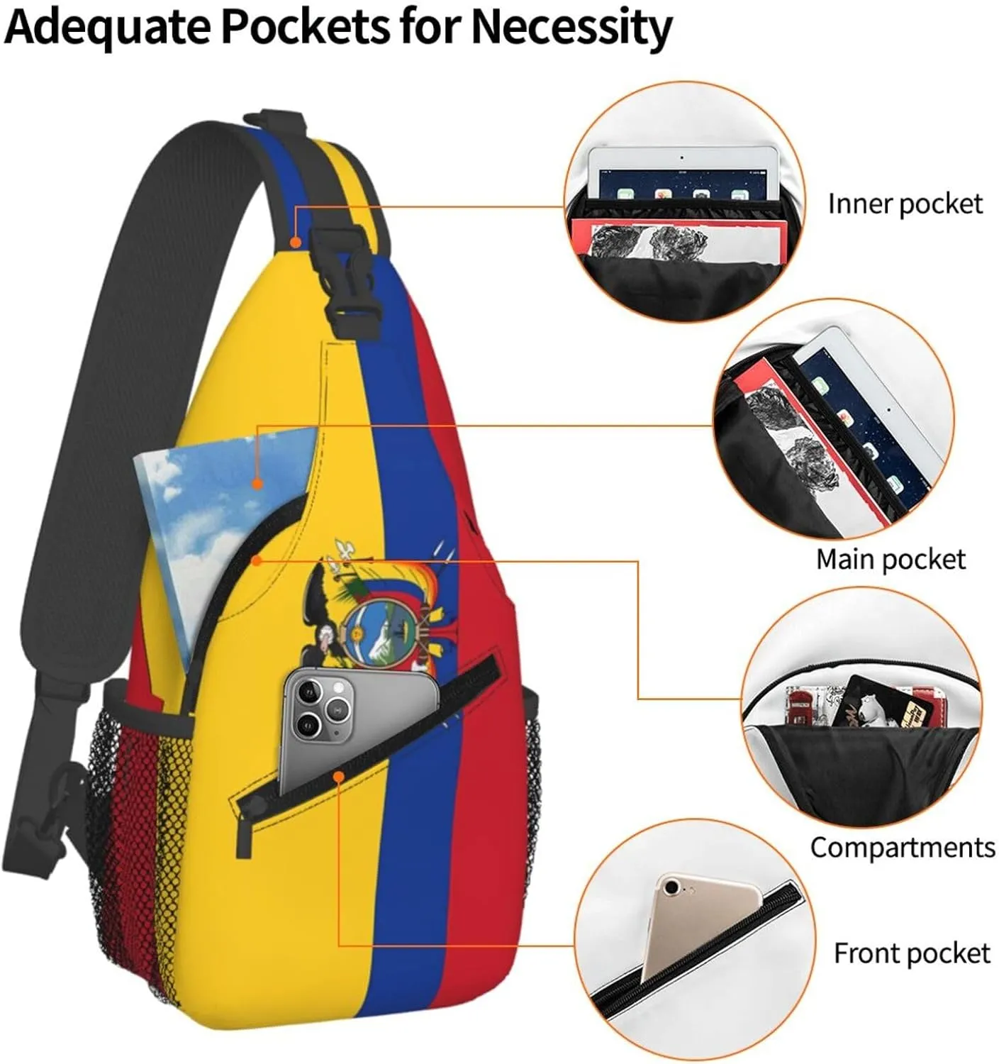 Ecuador Ecuadorian Flag Crossbody Bag Cross Chest Bag Adjustable Sling Backpack Sports Gym Shoulder Bags Travel Cycling Daypack Diagonally Casual Rucksack