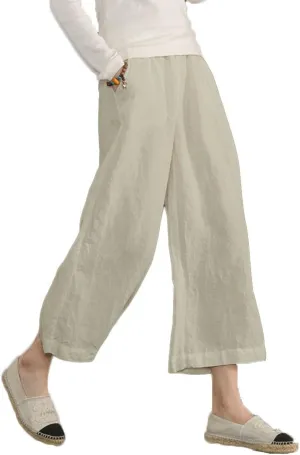 ECUPPER Womens Cotton Cropped Pants Loose Fit Wide Leg Capri Casual Plus Size Elastic Waist Trousers