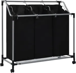 Efficient Laundry Sorter with 3 Bags for Easy Organization, Durable Steel Frame, Space-Saving Design, Black