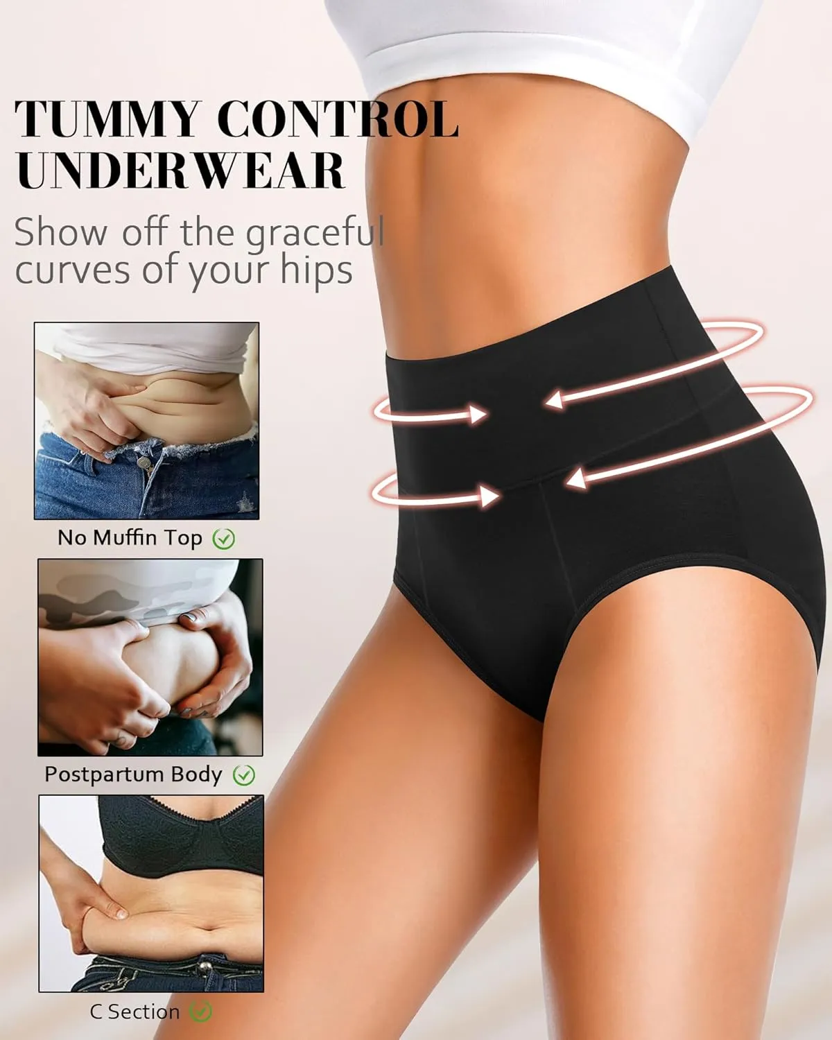 Eiggam Tummy Control Underwear Soft High Waisted underwear Full Coverage Briefs Breathable Postpartum Cotton Womens Panties