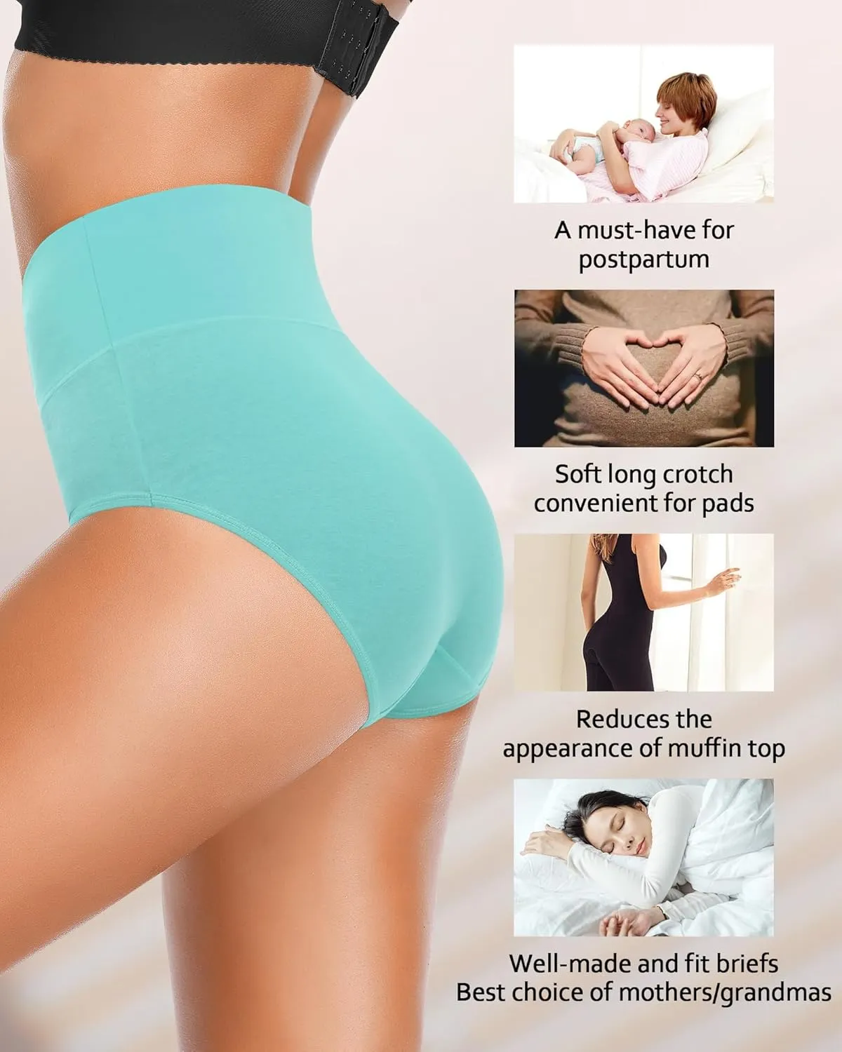 Eiggam Tummy Control Underwear Soft High Waisted underwear Full Coverage Briefs Breathable Postpartum Cotton Womens Panties