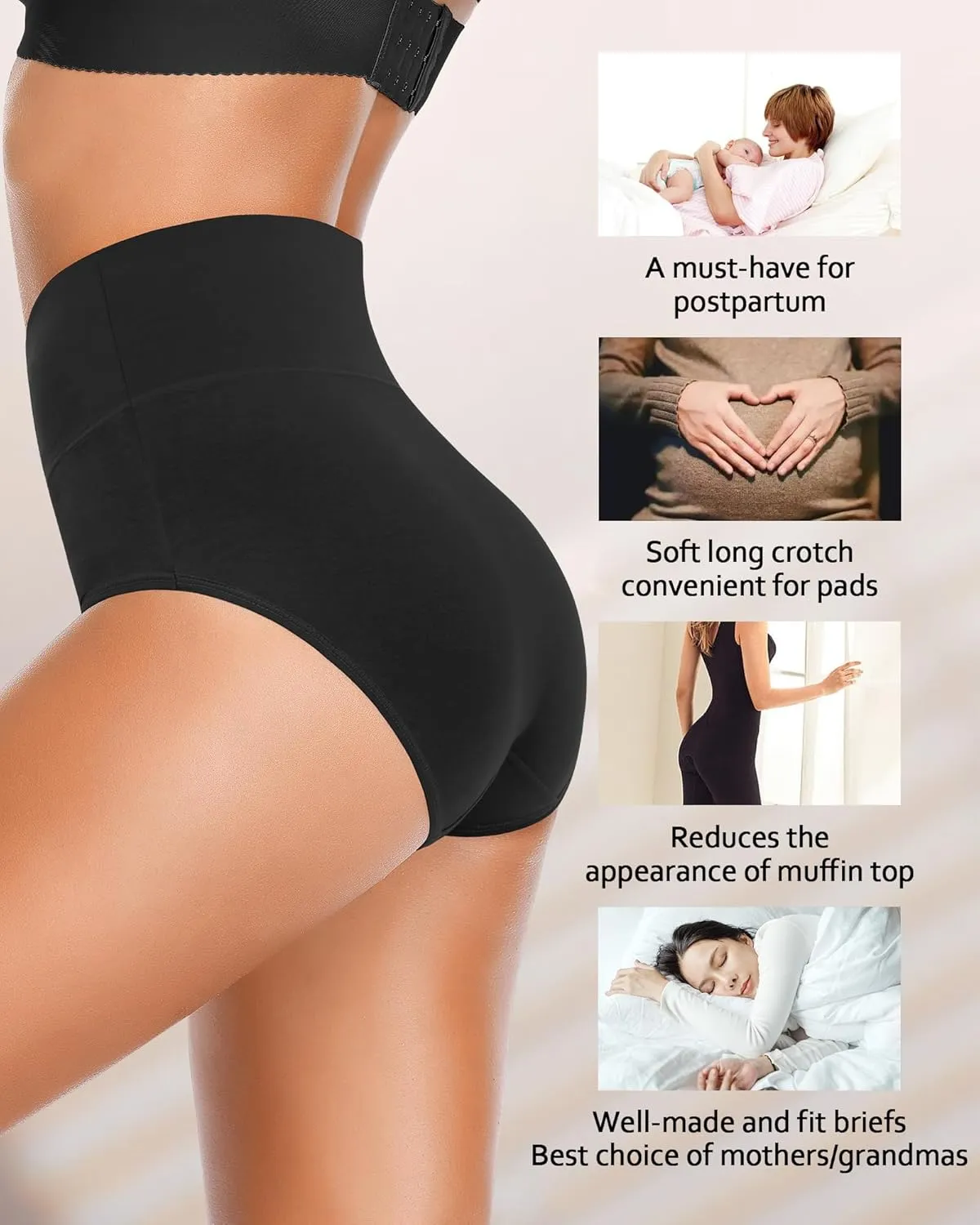 Eiggam Tummy Control Underwear Soft High Waisted underwear Full Coverage Briefs Breathable Postpartum Cotton Womens Panties