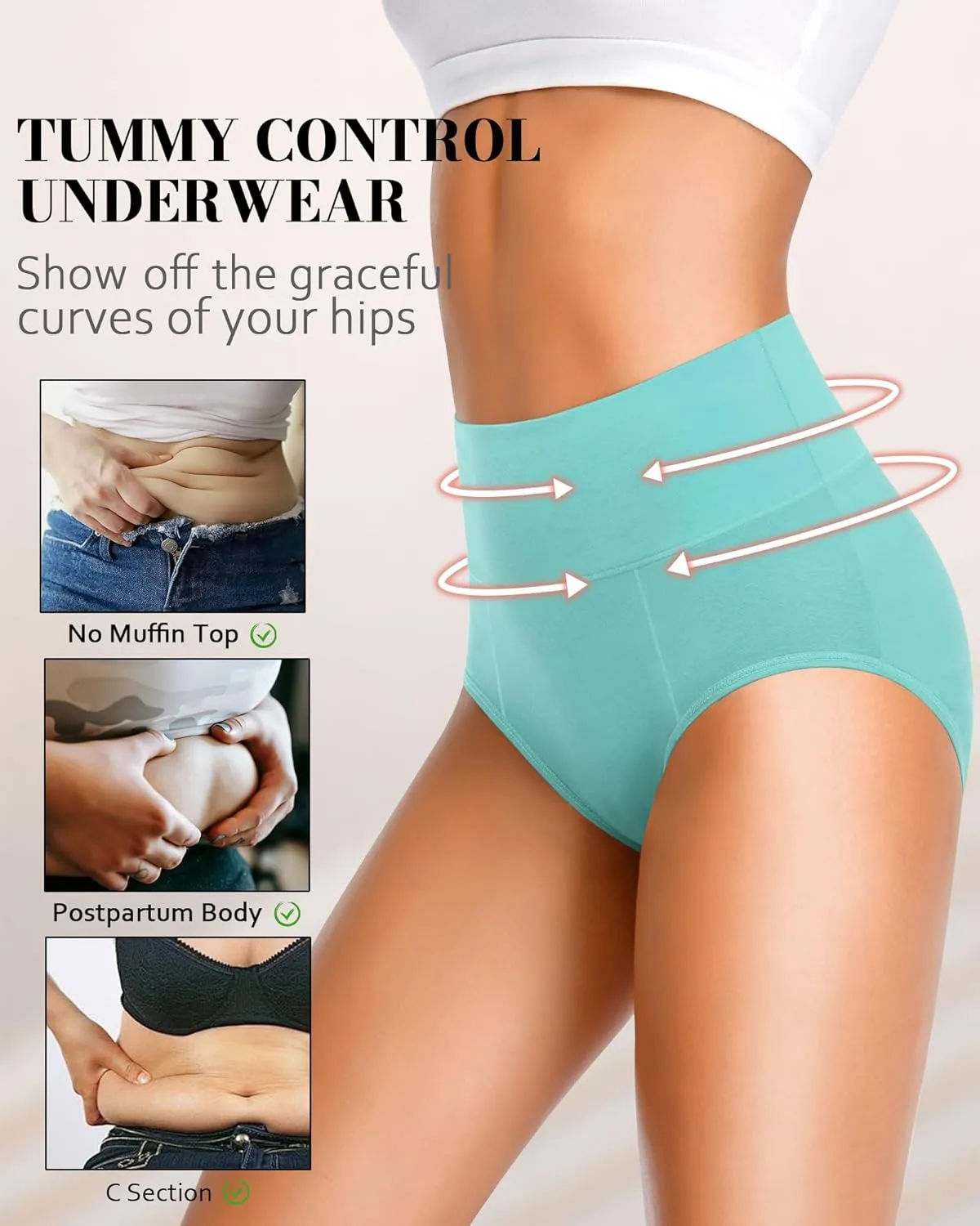 Eiggam Tummy Control Underwear Soft High Waisted underwear Full Coverage Briefs Breathable Postpartum Cotton Womens Panties