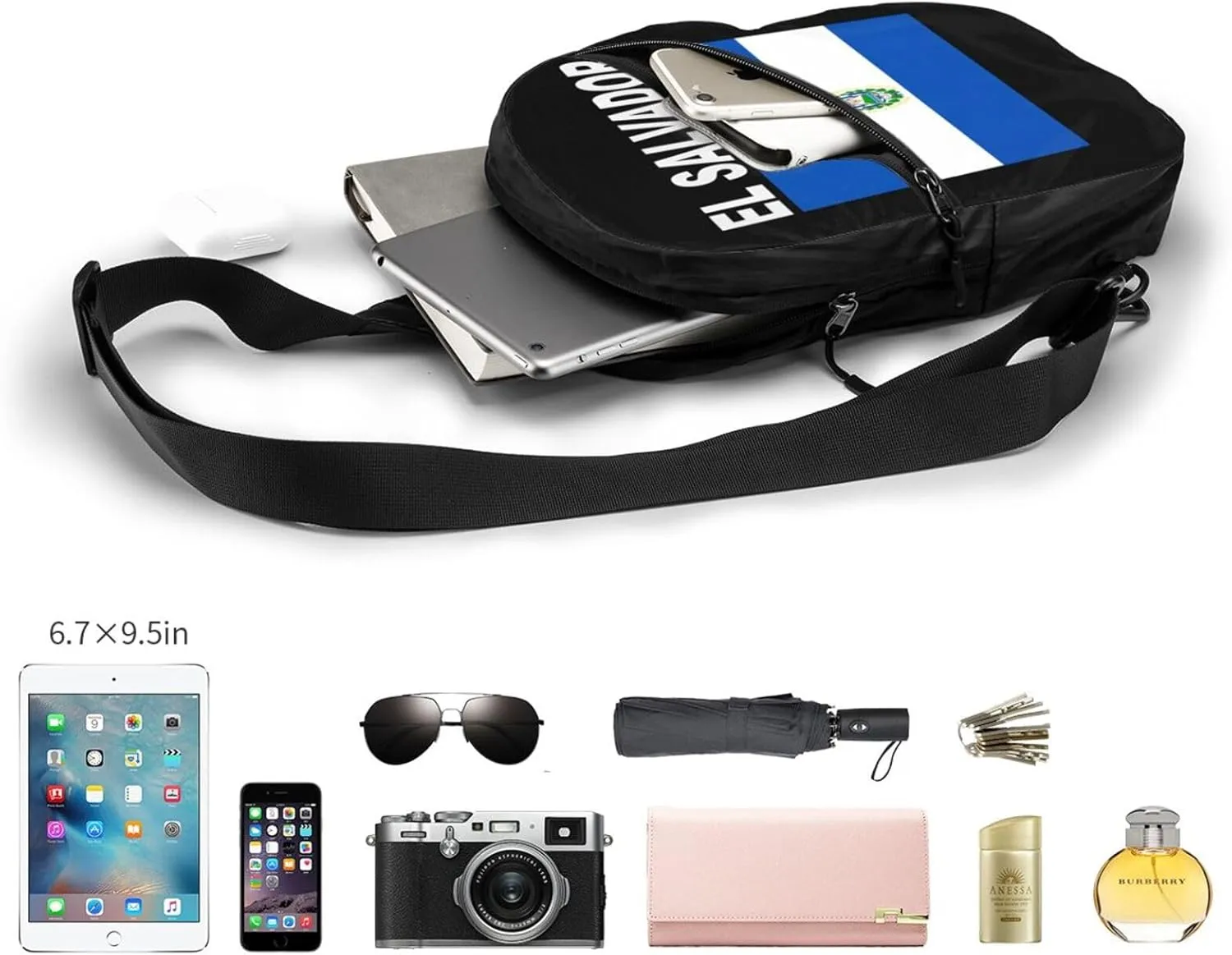 El Salvador Flag Crossbody Bag Portable Sling Bags Foldable Chest Daypack Reusable Sports Shoulder Backpack Diagonally Casual Rucksack Travel Bag