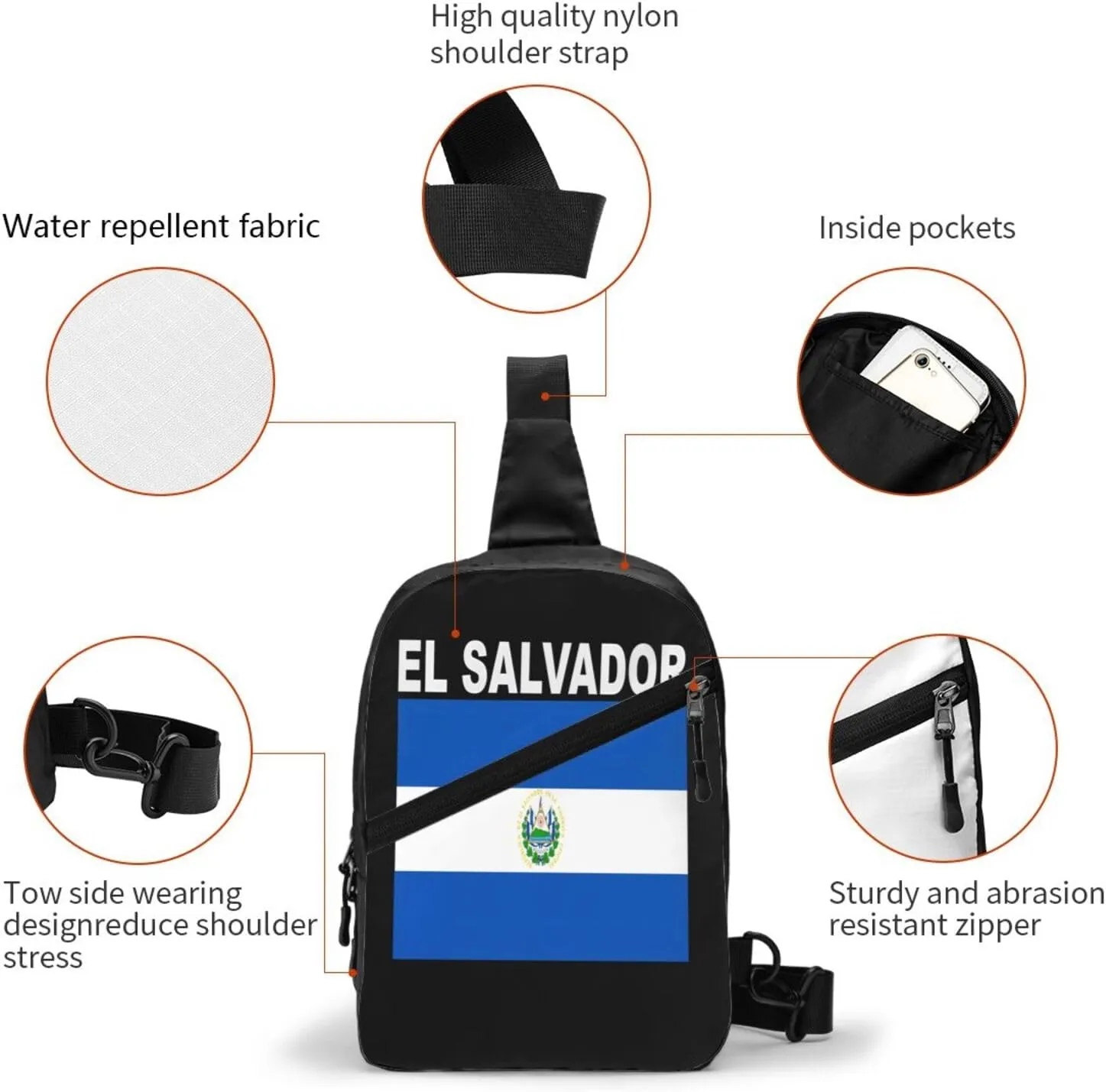 El Salvador Flag Crossbody Bag Portable Sling Bags Foldable Chest Daypack Reusable Sports Shoulder Backpack Diagonally Casual Rucksack Travel Bag