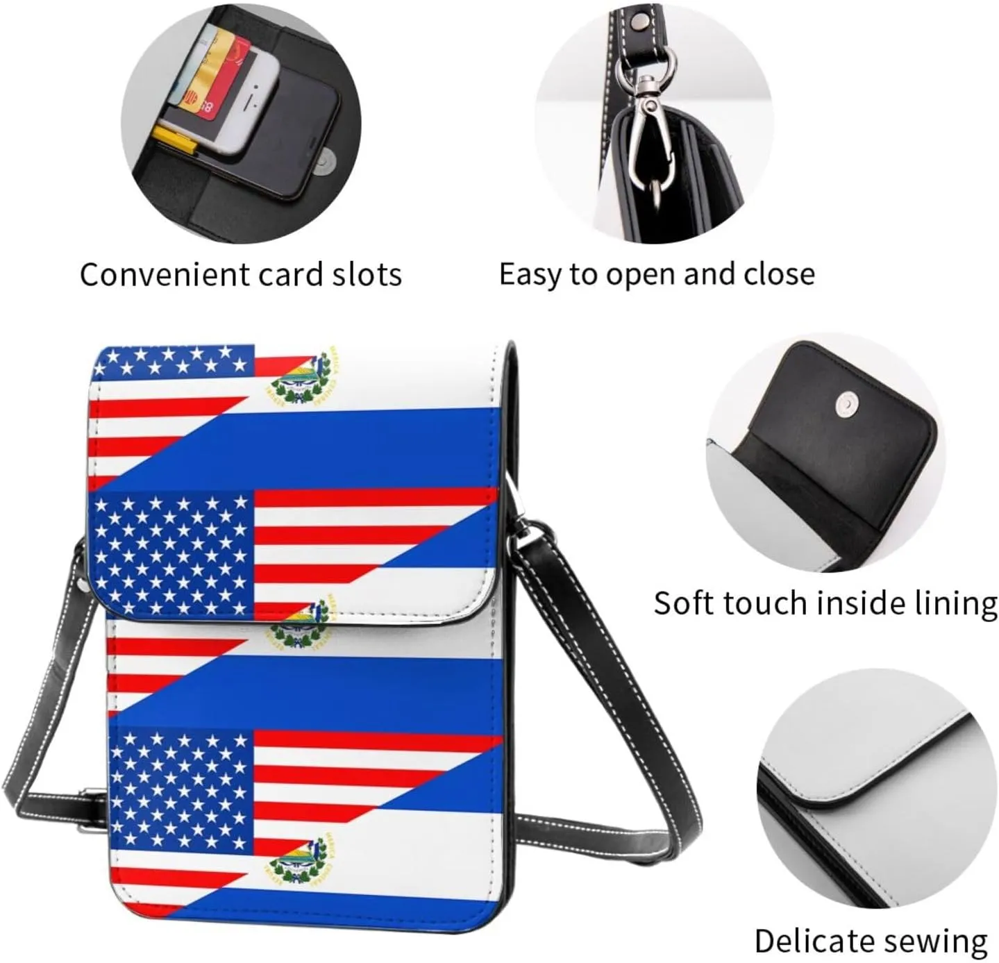 El Salvador Flag Leather Crossbody Phone Purse for Women Cute Wallet Bags Lightweight Mini Sling Bag