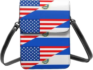 El Salvador Flag Leather Crossbody Phone Purse for Women Cute Wallet Bags Lightweight Mini Sling Bag