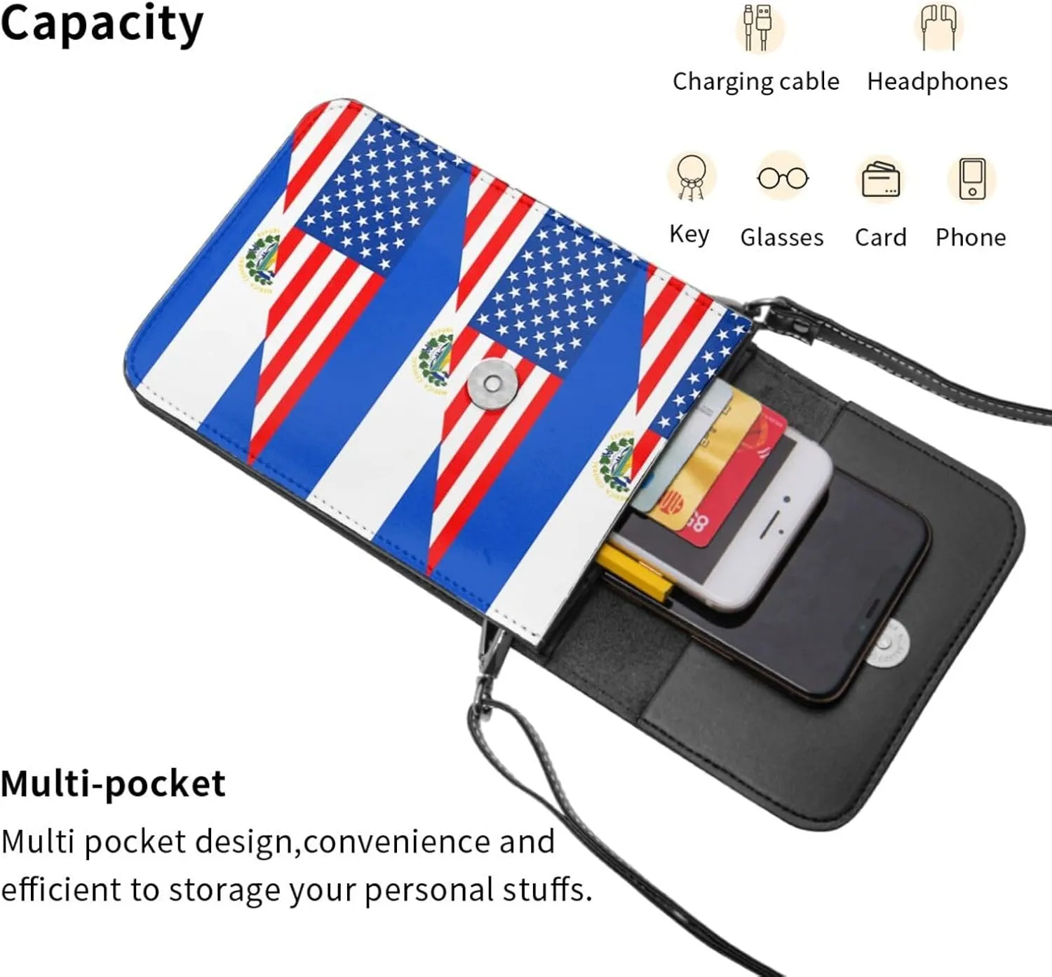 El Salvador Flag Leather Crossbody Phone Purse for Women Cute Wallet Bags Lightweight Mini Sling Bag