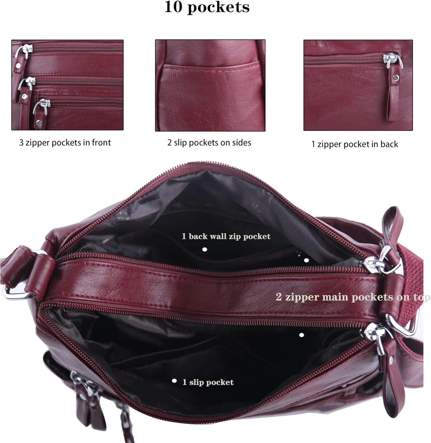 ELDA 10 Pockets Crossbody Purses for Women Medium Pocketbooks Lightweight Ladies Satchel Bag Multi Pocket Shoulder Handbag