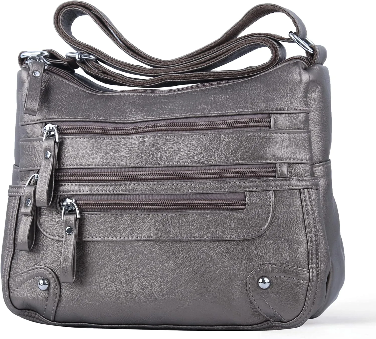 ELDA 10 Pockets Crossbody Purses for Women Medium Pocketbooks Lightweight Ladies Satchel Bag Multi Pocket Shoulder Handbag