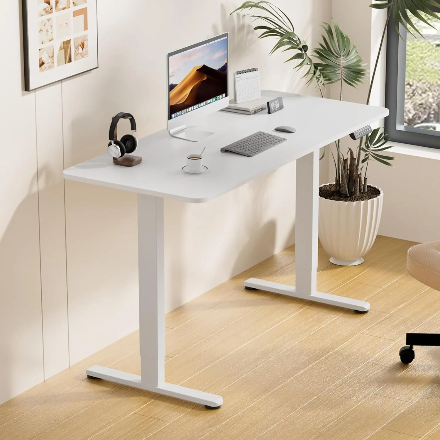 Electric Standing Desk Base Workstation,Stand up Legs Height Adjustable,Ergonomic Sit Stand Riser Frame for 39 to 63 inch Table Tops,White