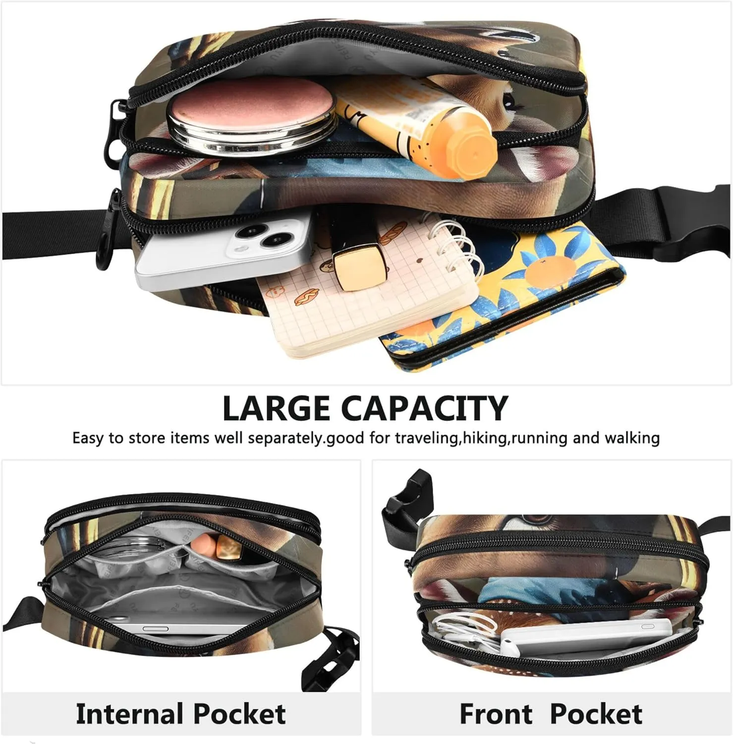 Elegant Deer Pearl Portrait Women Fanny Packs Waterproof Hip Pouch Belt Bag Cute Waist Bag for Women