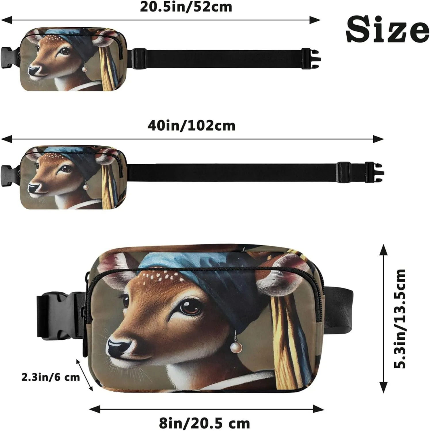 Elegant Deer Pearl Portrait Women Fanny Packs Waterproof Hip Pouch Belt Bag Cute Waist Bag for Women