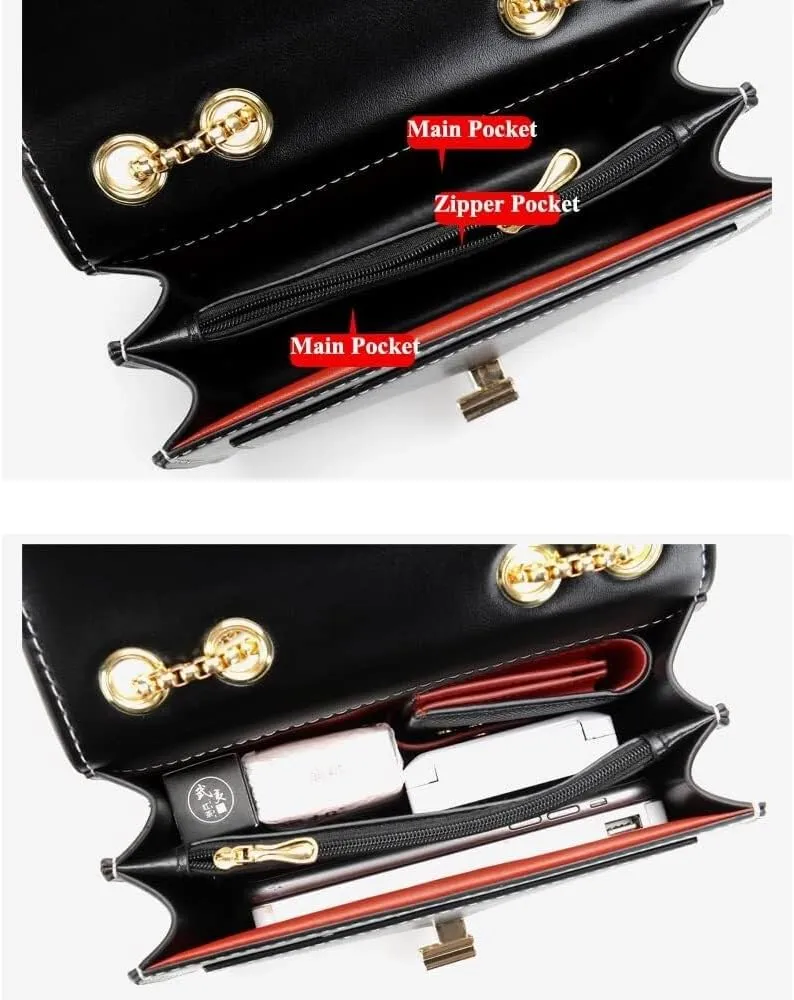 Elegant Designer Leather Evening Clutch Handbag with Gold Chain Shoulder & Crossbody Strap for Women