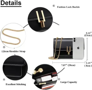 Elegant Designer Leather Evening Clutch Handbag with Gold Chain Shoulder & Crossbody Strap for Women