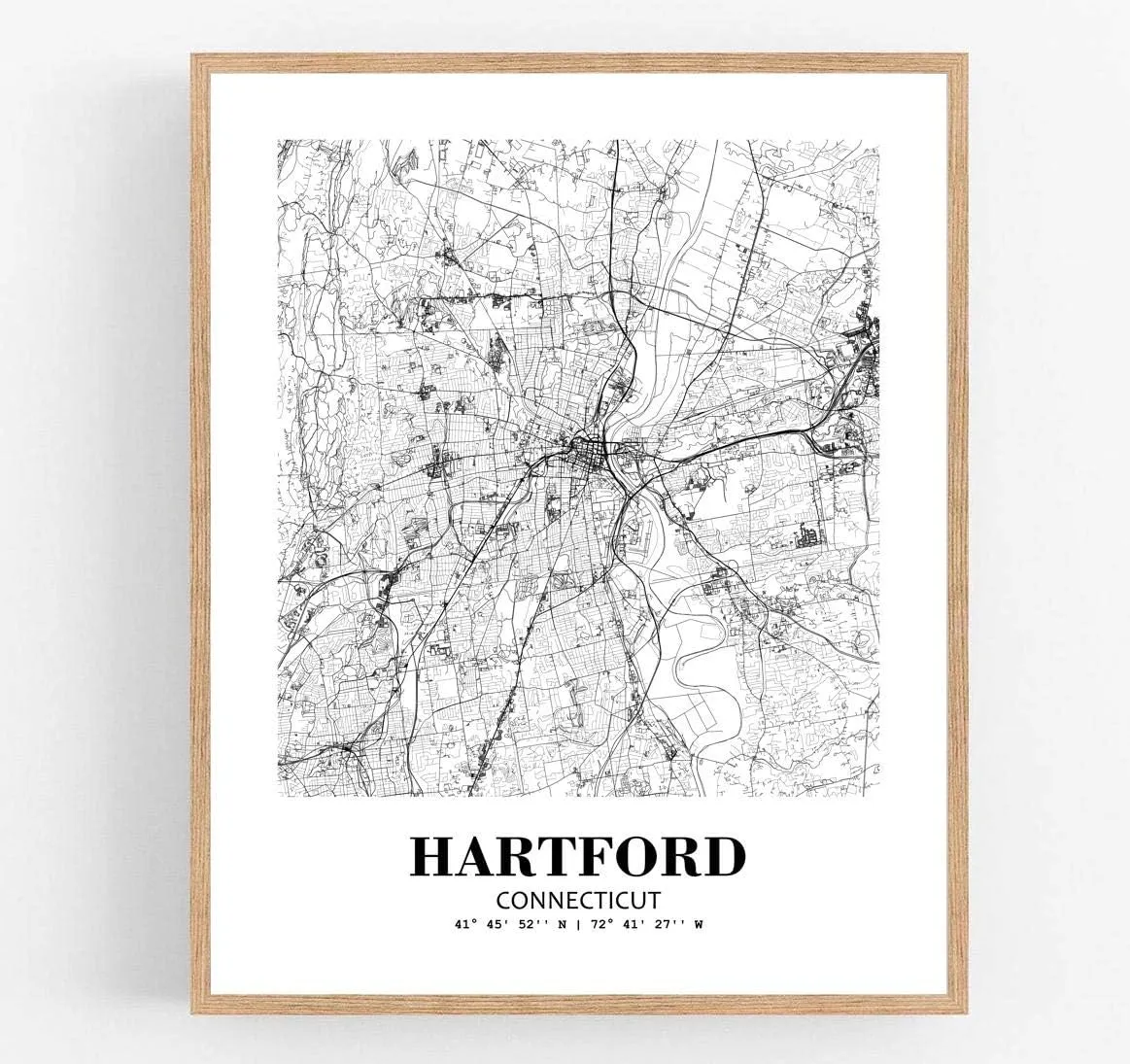 Eleville 11X14 Unframed Hartford Connecticut City View Abstract Road Modern Map Art Print Poster Wall Office Home Decor Minimalist Line Art Hometown Housewarming wgn341
