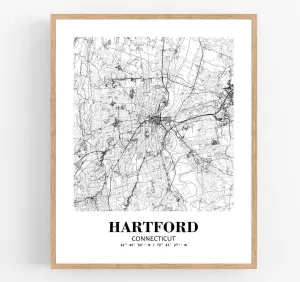 Eleville 11X14 Unframed Hartford Connecticut City View Abstract Road Modern Map Art Print Poster Wall Office Home Decor Minimalist Line Art Hometown Housewarming wgn341