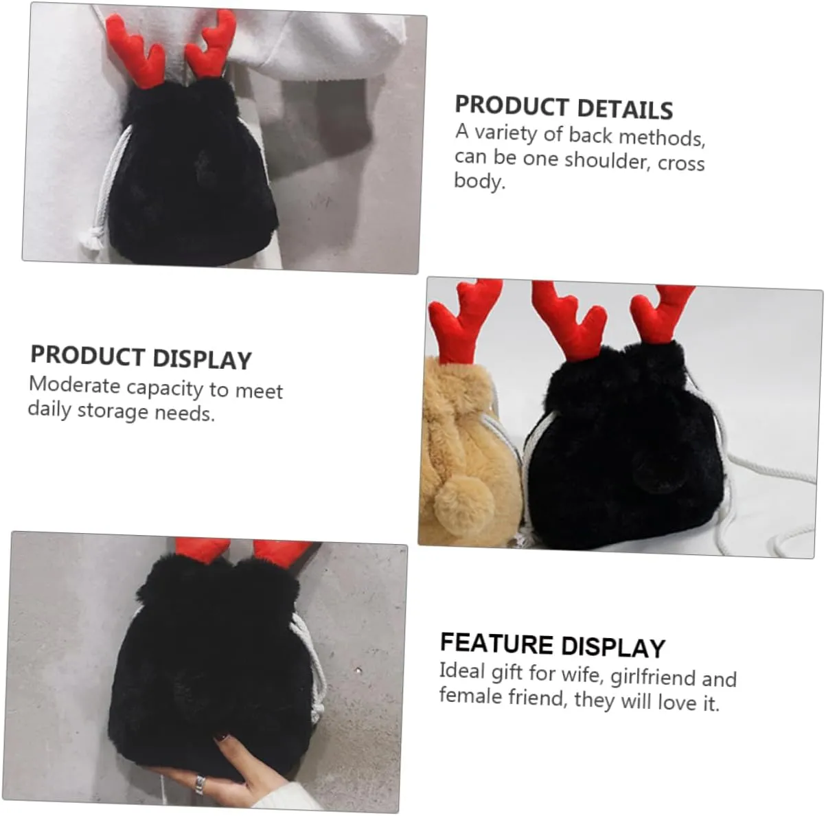Elk Plush Bag Fuzzy Purse Shoulder Bag Purse Sling Bag for Women Christmas Cross Body Bag Cross Body