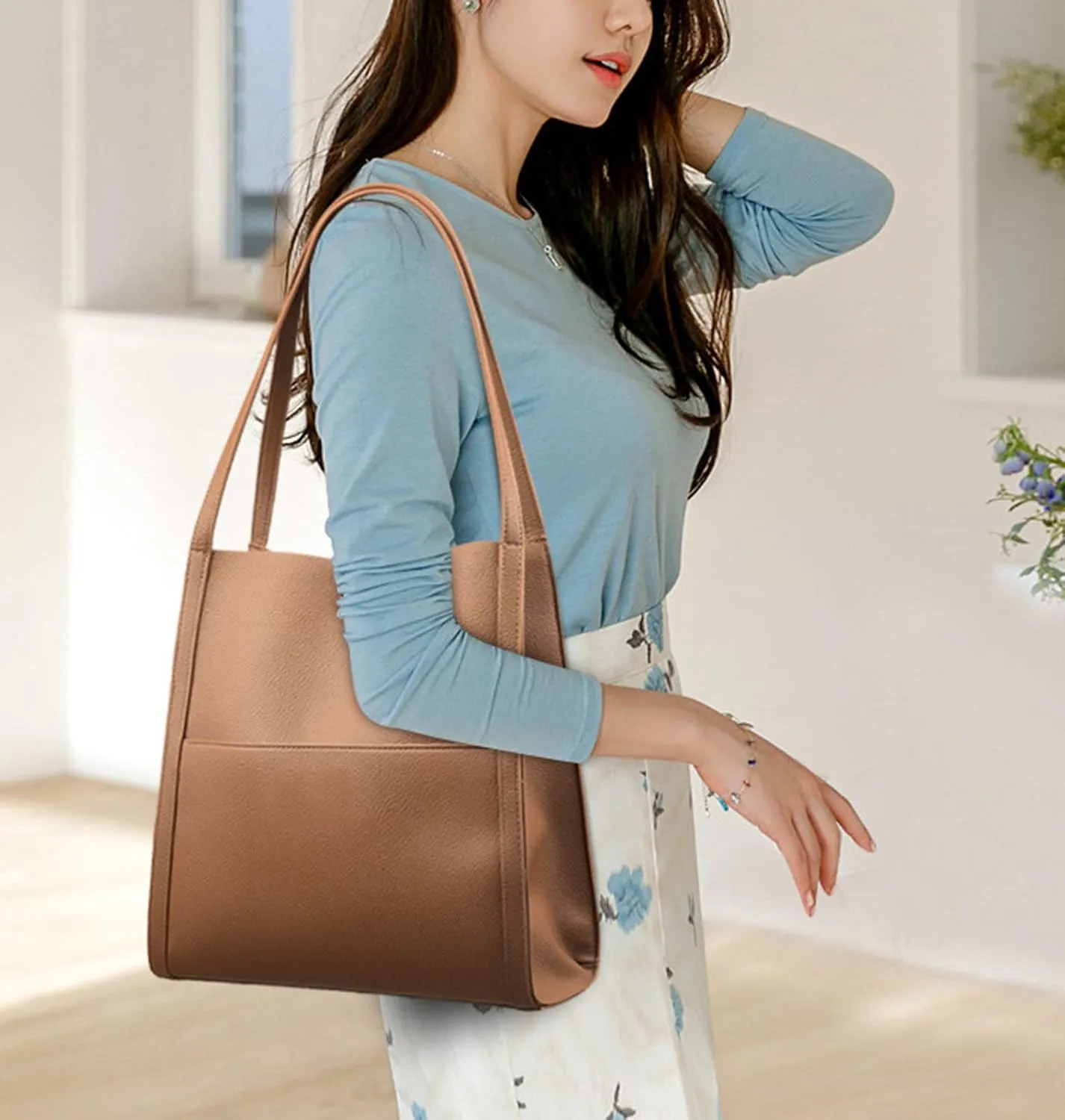 Emboadlie Solid Color Simple Genuine Leather Shoulder Bag, Emboadlie Retro All-Match Vertical Crossbody Bag for Women
