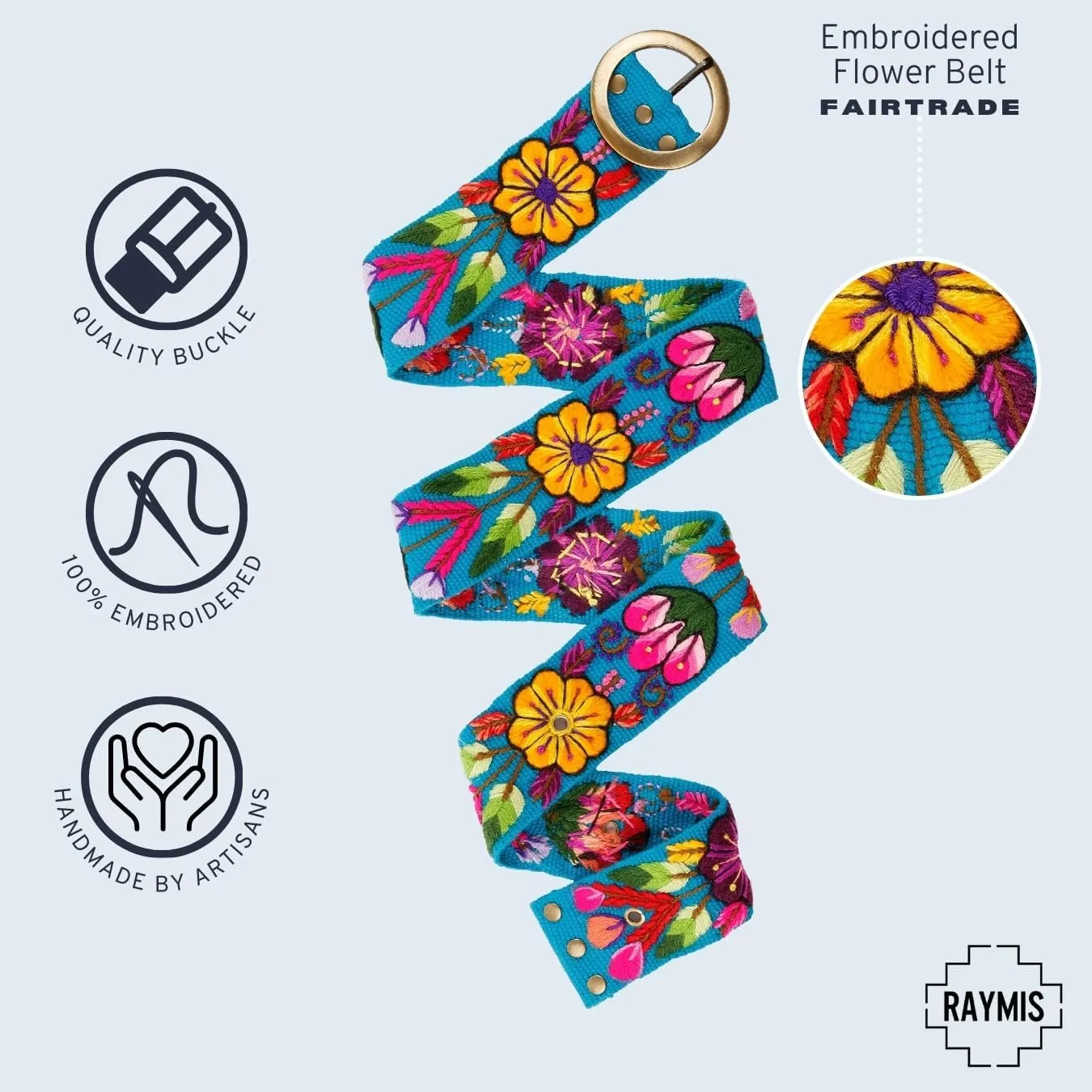Embroidered Flower Belt for Women - Mexican Style Floral Belt