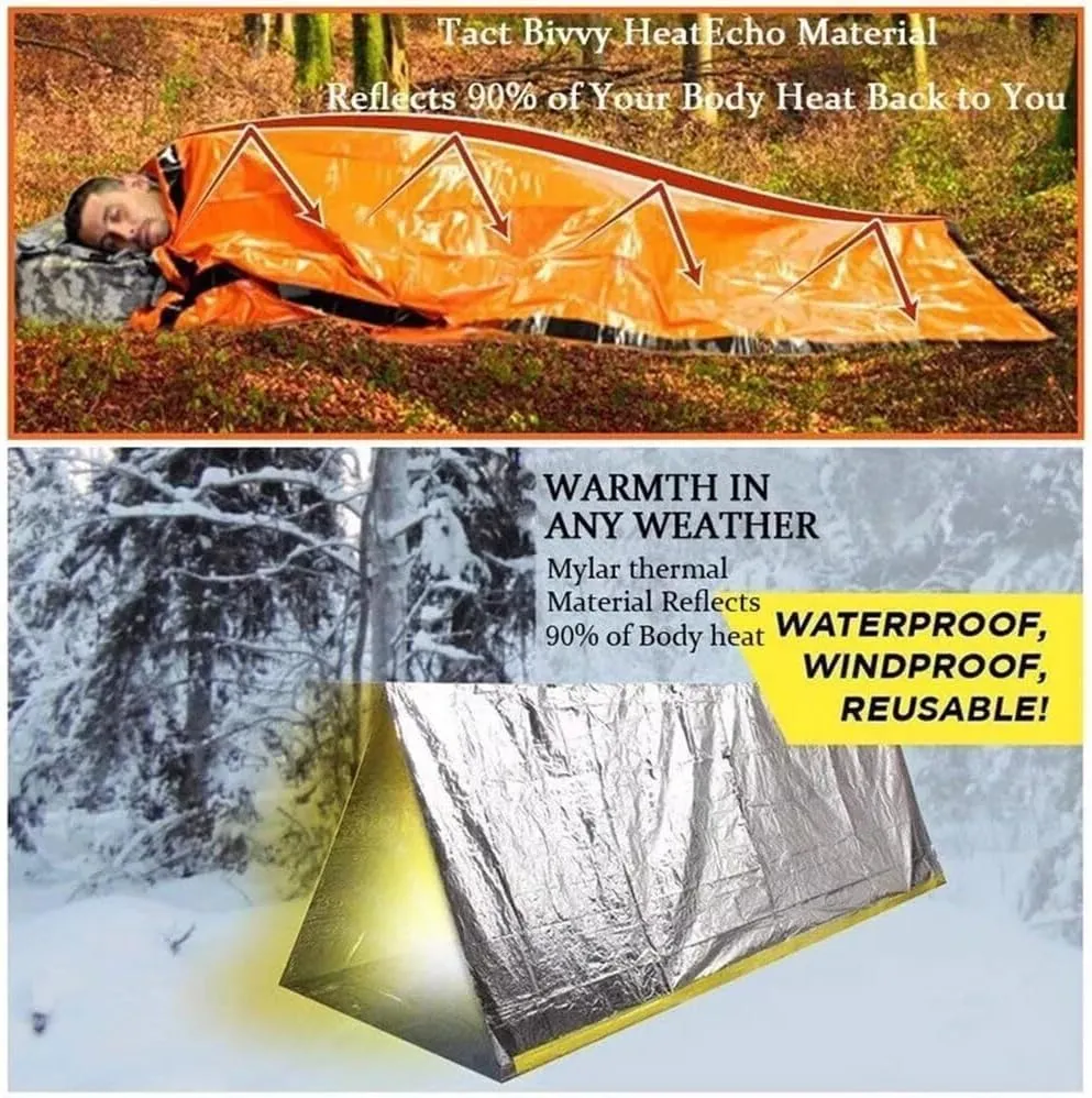 Emergency Sleeping Bag, 84"X36" Waterproof Survival Emergency Sleeping Bags for Survival, Pocket Size Survival Blanket, Thermal Bivy Sack for Outdoor Camping, Hiking