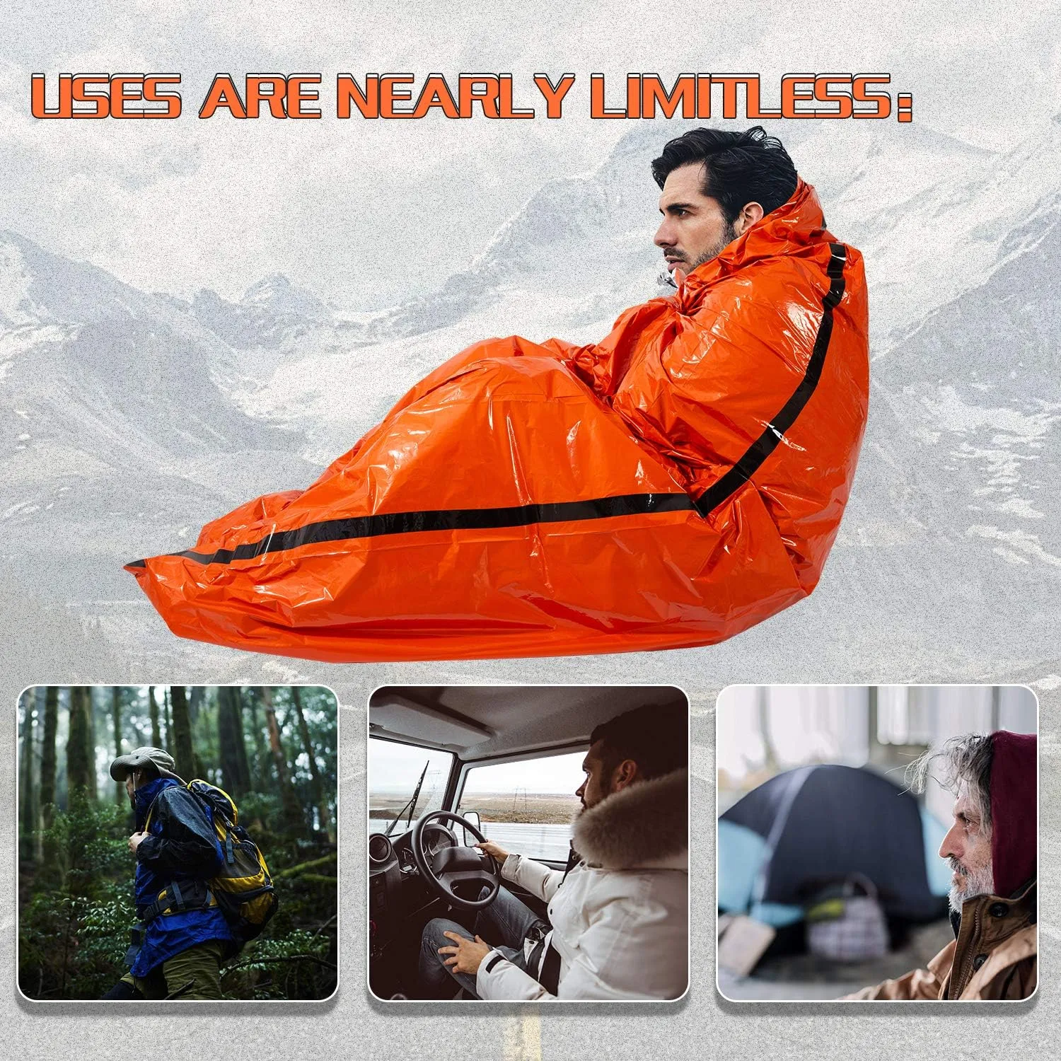Emergency Sleeping Bag Survival Bivy Sack Use as Emergency Blanket Lightweight Survival Gear for Outdoor Hiking Camping Keep Warm After Earthquakes, Hurricanes and Other disasters