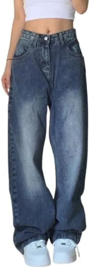 EMMIOL Denim Jeans for Women Wide Leg Jeans Low Waist Baggy Jeans for Women Loose Boyfriends Jeans Denim Pants Y2K 90S