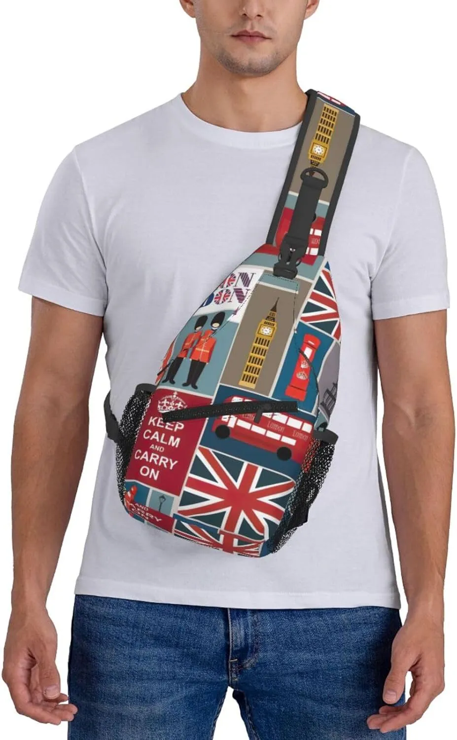 England Symbols Print Lightweight Sling Small Shoulder Bag - Chic Cross Chest Bag With Adjustable Strap