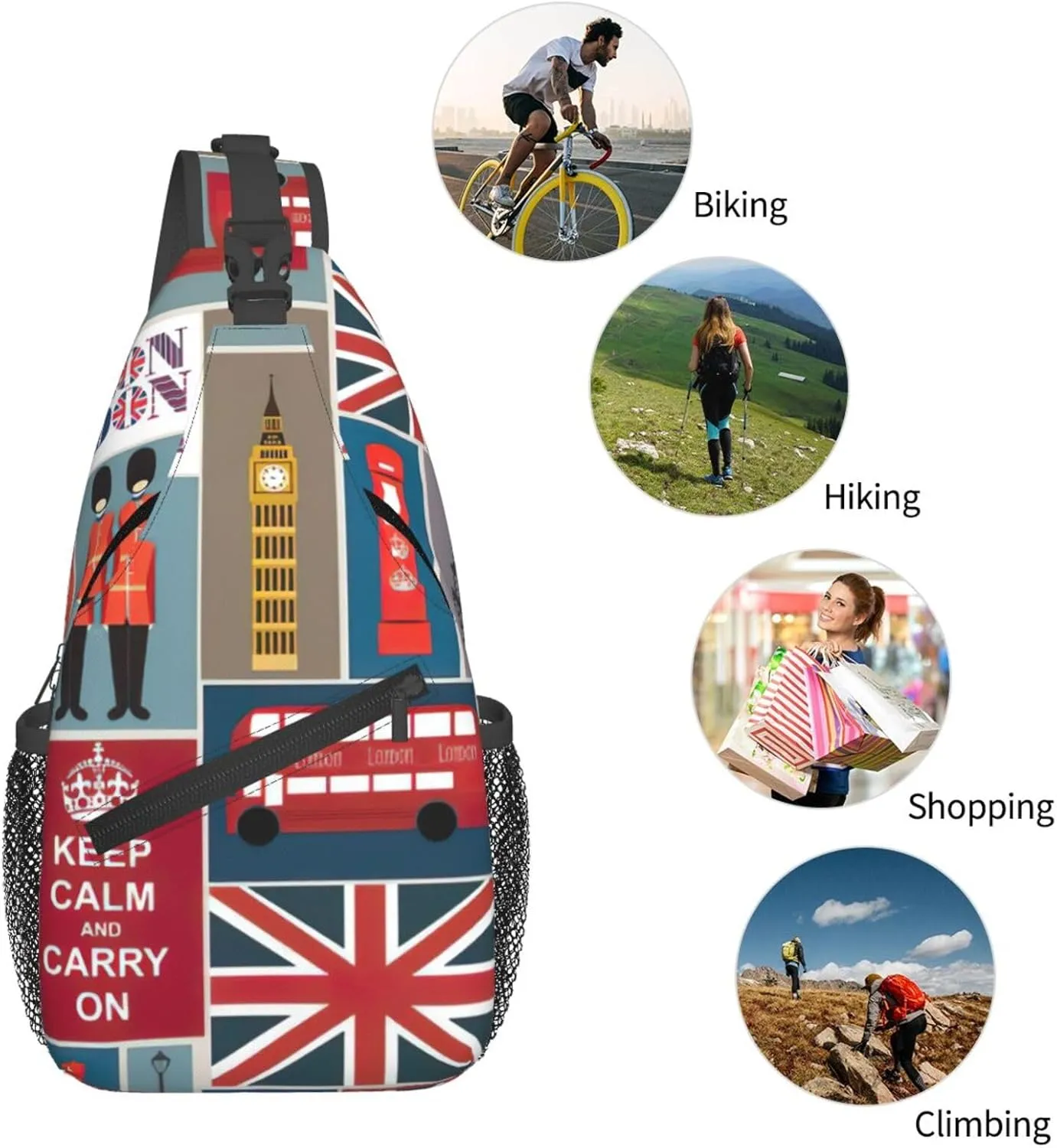 England Symbols Print Lightweight Sling Small Shoulder Bag - Chic Cross Chest Bag With Adjustable Strap