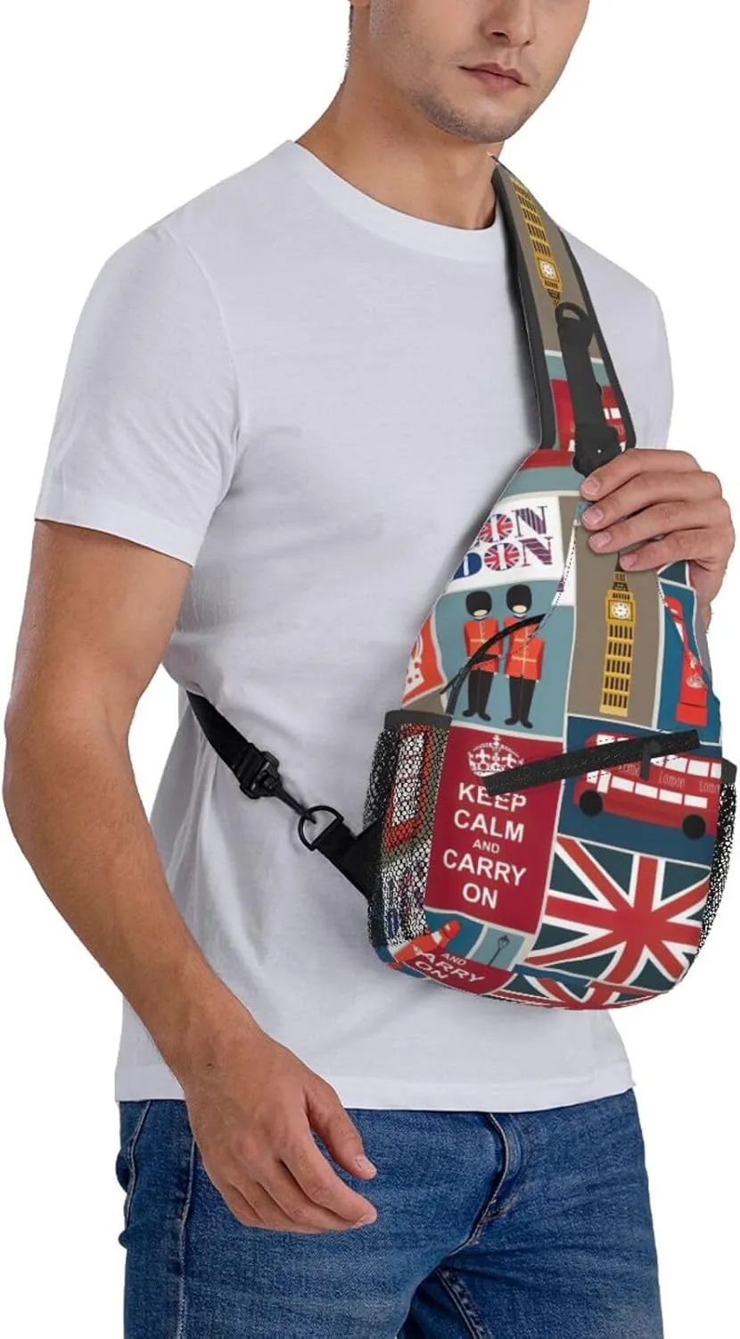 England Symbols Print Lightweight Sling Small Shoulder Bag - Chic Cross Chest Bag With Adjustable Strap