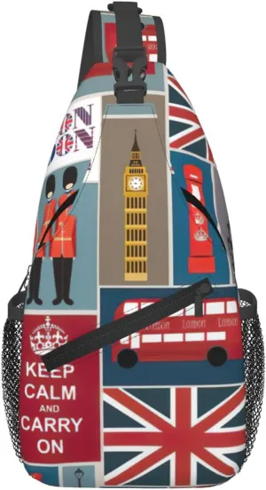 England Symbols Print Lightweight Sling Small Shoulder Bag - Chic Cross Chest Bag With Adjustable Strap