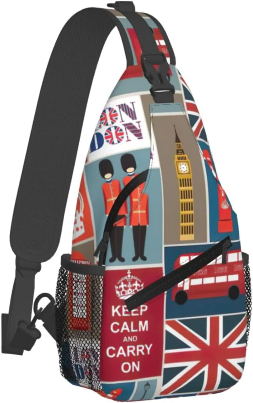 England Symbols Print Lightweight Sling Small Shoulder Bag - Chic Cross Chest Bag With Adjustable Strap