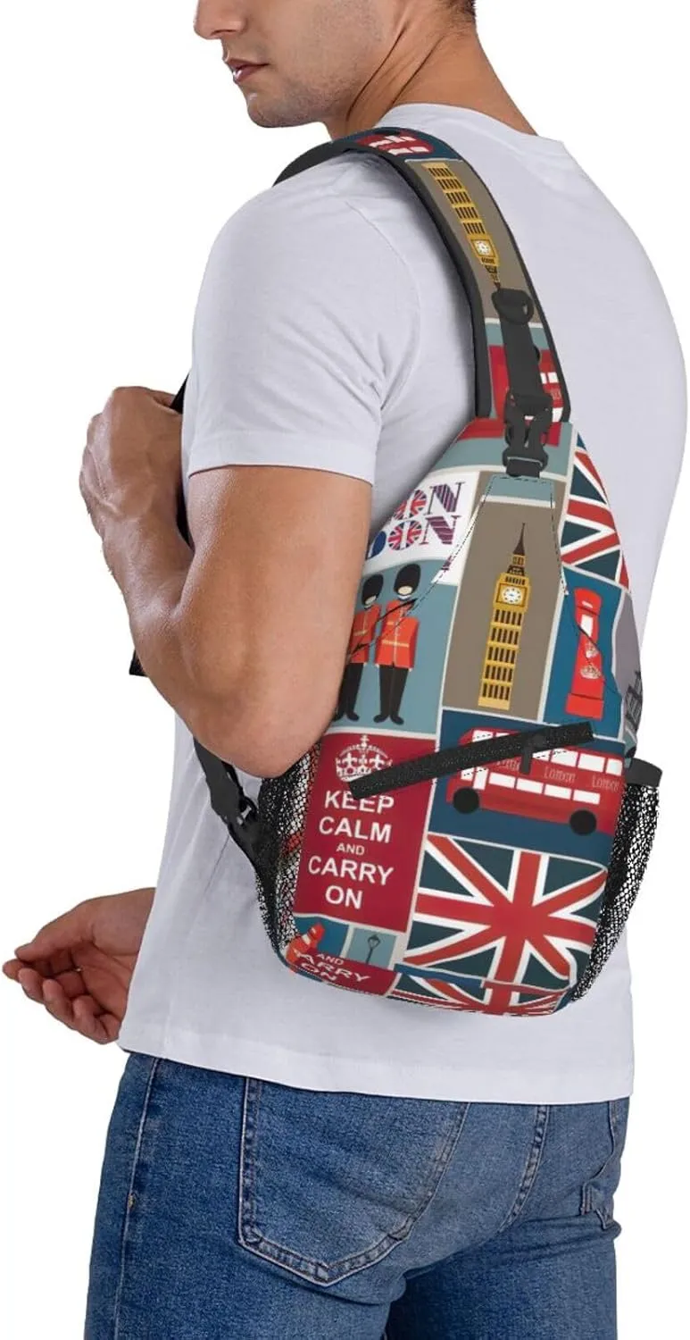 England Symbols Print Lightweight Sling Small Shoulder Bag - Chic Cross Chest Bag With Adjustable Strap
