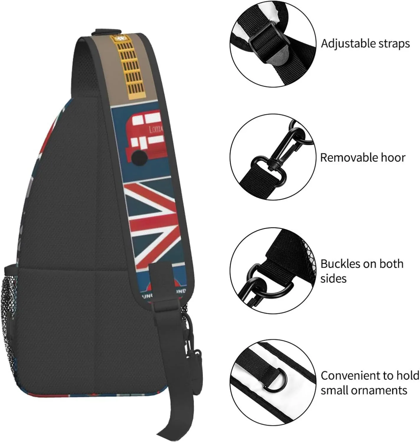 England Symbols Print Lightweight Sling Small Shoulder Bag - Chic Cross Chest Bag With Adjustable Strap