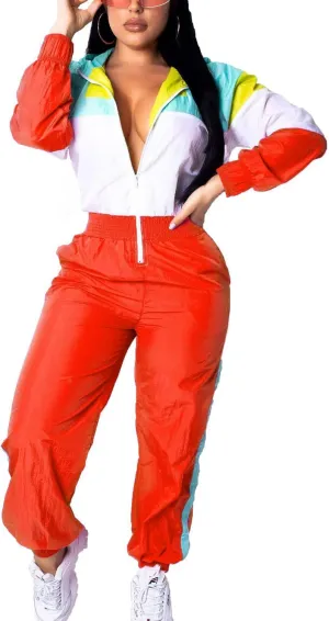 EOSIEDUR Women's Pullover Hoodies Jumpsuit Zipper Jacket Windbreaker Elastic Waistband Pants One Piece Outfits Tracksuit Set