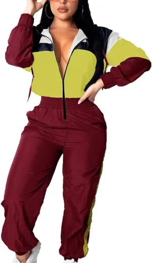 EOSIEDUR Women's Pullover Hoodies Jumpsuit Zipper Jacket Windbreaker Elastic Waistband Pants One Piece Outfits Tracksuit Set