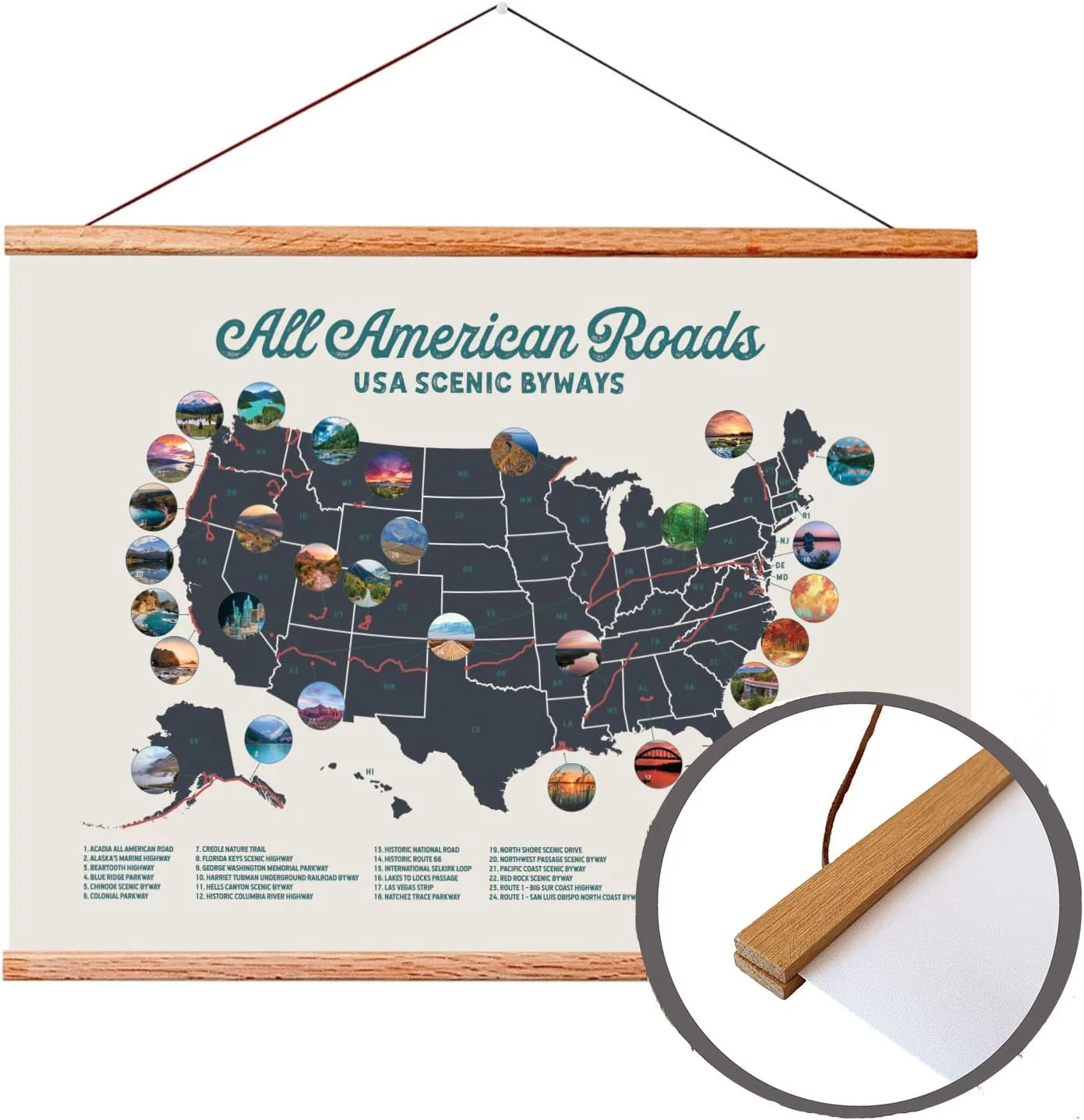 Epic Adventure Maps 24' Wide Magnetic Poster Hanger - Sturdy Wooden Frame for Posters, Prints, Artwork or Wall Hangings - Frame for Scratch Off or Pushpin Map