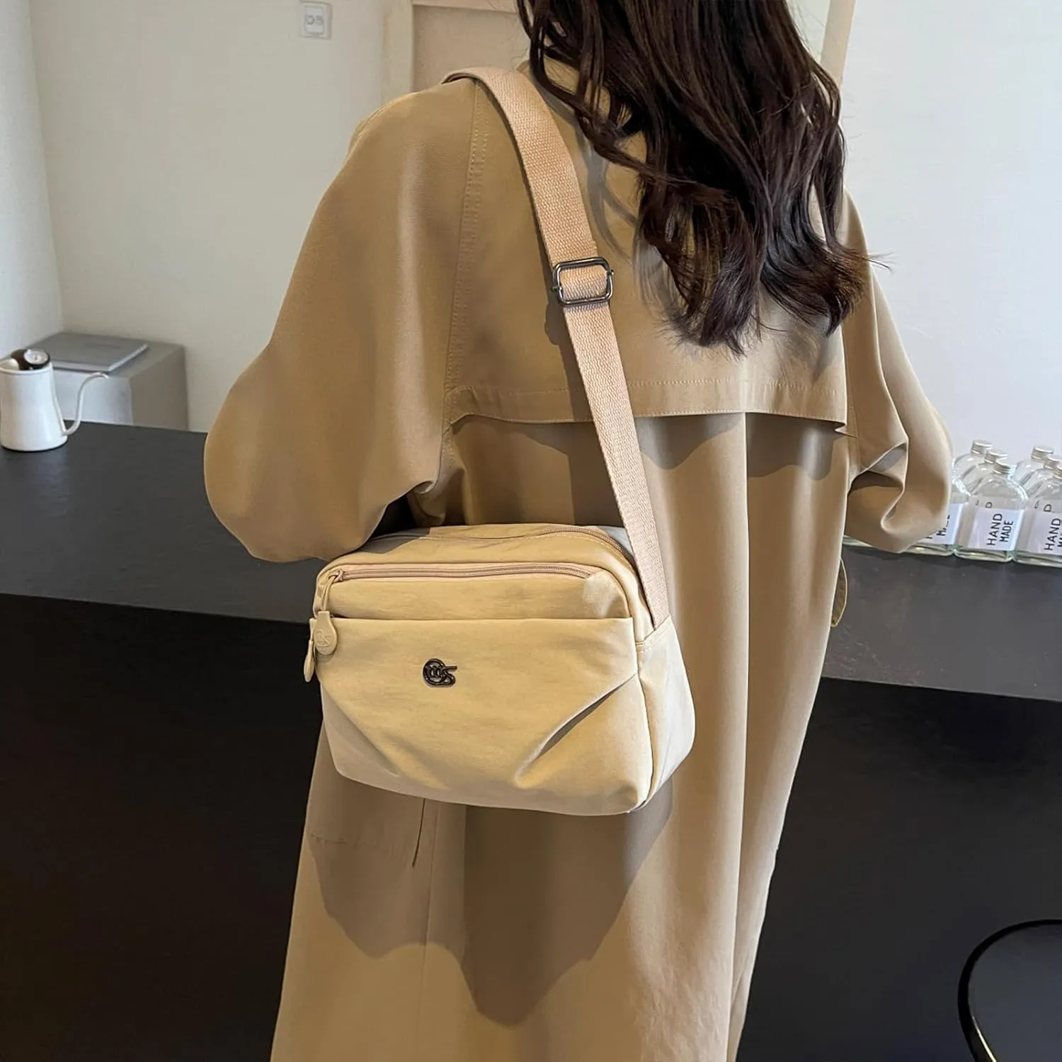 Eslcorri Crossbody Bags for Women, Small Shoulder Bag Nylon Simple Purse with Zipper, Lightweight Casual Simple Purse