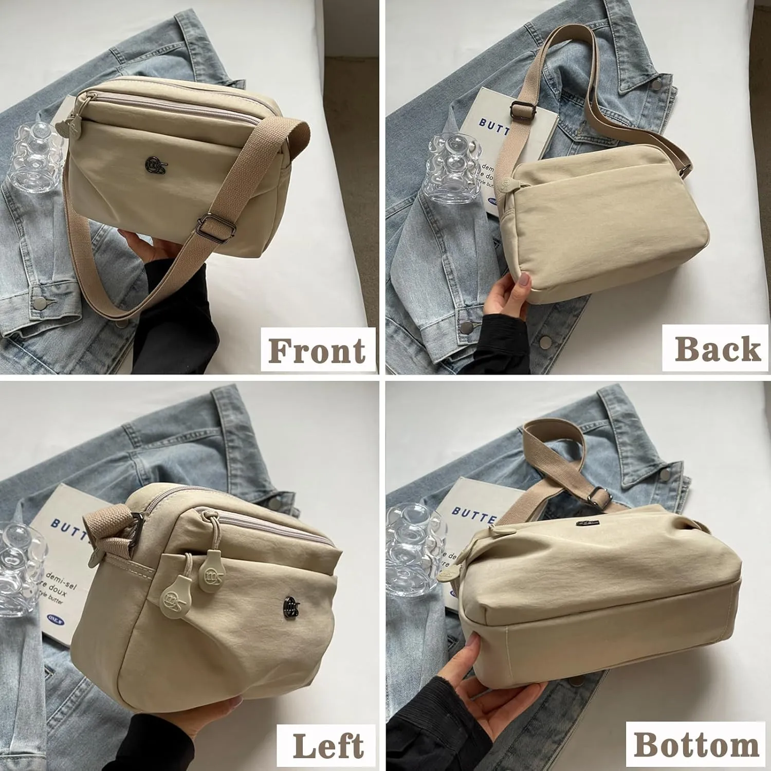 Eslcorri Crossbody Bags for Women, Small Shoulder Bag Nylon Simple Purse with Zipper, Lightweight Casual Simple Purse