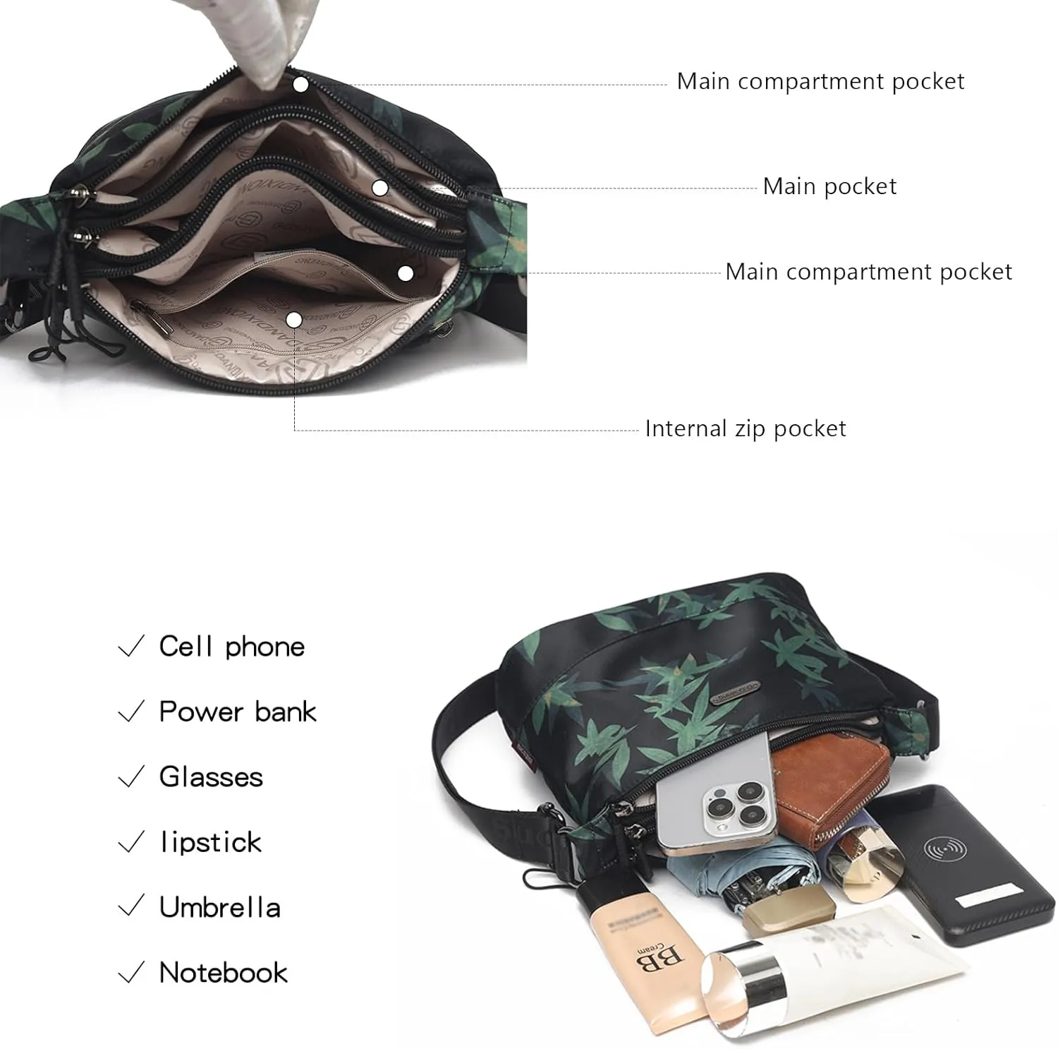 Eslcorri Crossbody Bags for Women, Small Shoulder Bag Nylon Simple Purse with Zipper, Lightweight Casual Simple Purse