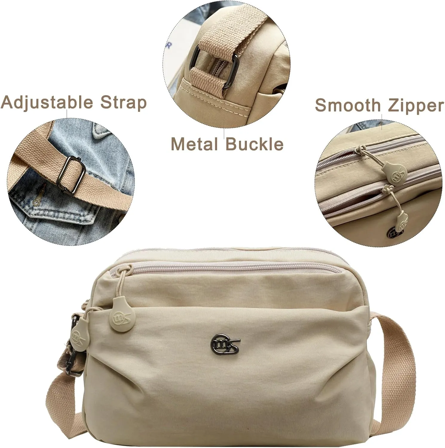 Eslcorri Crossbody Bags for Women, Small Shoulder Bag Nylon Simple Purse with Zipper, Lightweight Casual Simple Purse