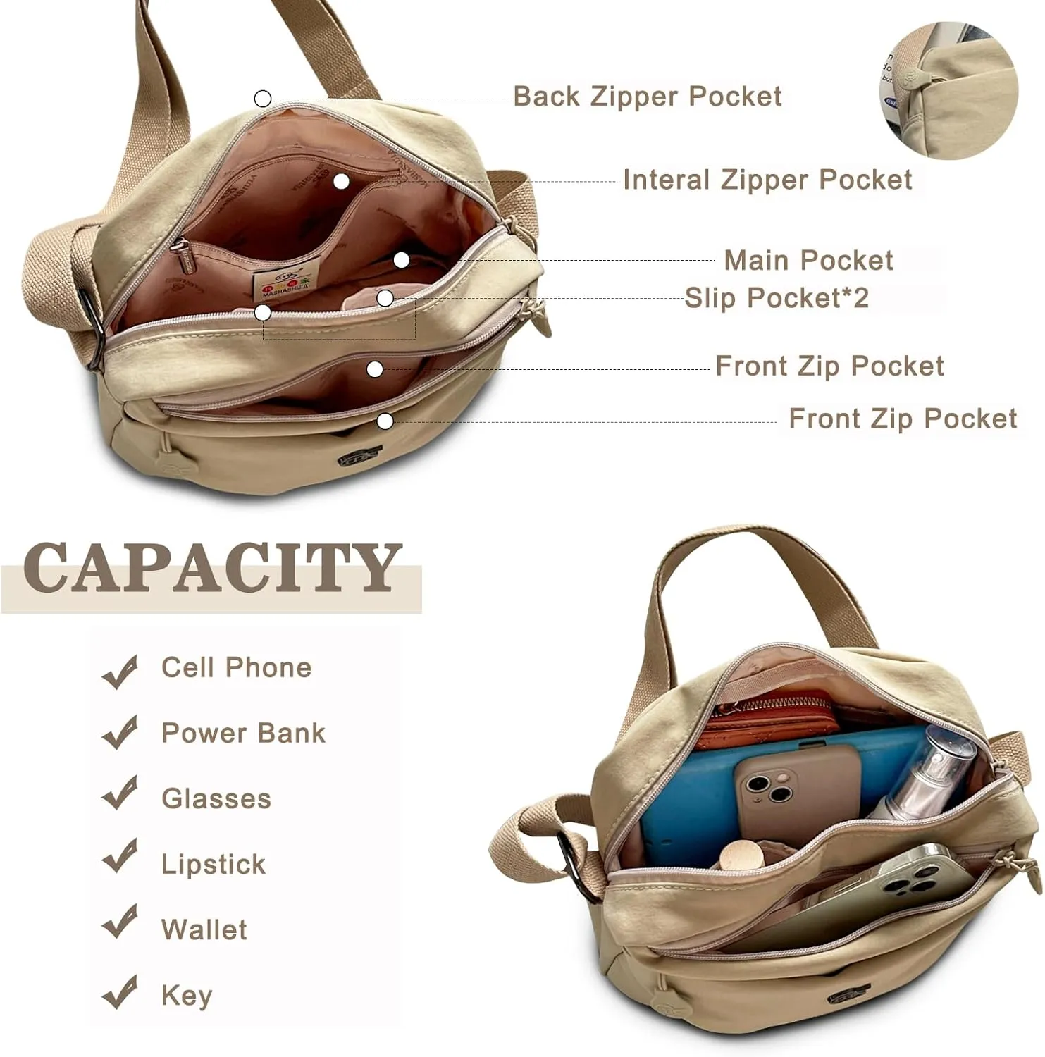 Eslcorri Crossbody Bags for Women, Small Shoulder Bag Nylon Simple Purse with Zipper, Lightweight Casual Simple Purse