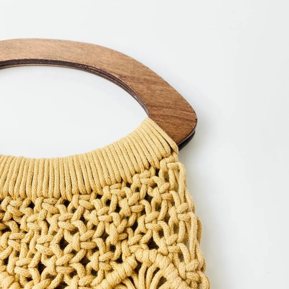 Ethnic Cotton Rope Purses for Women Woven Slouchy Purse Hollow-out Handbag Tote Bag for Beach Travel