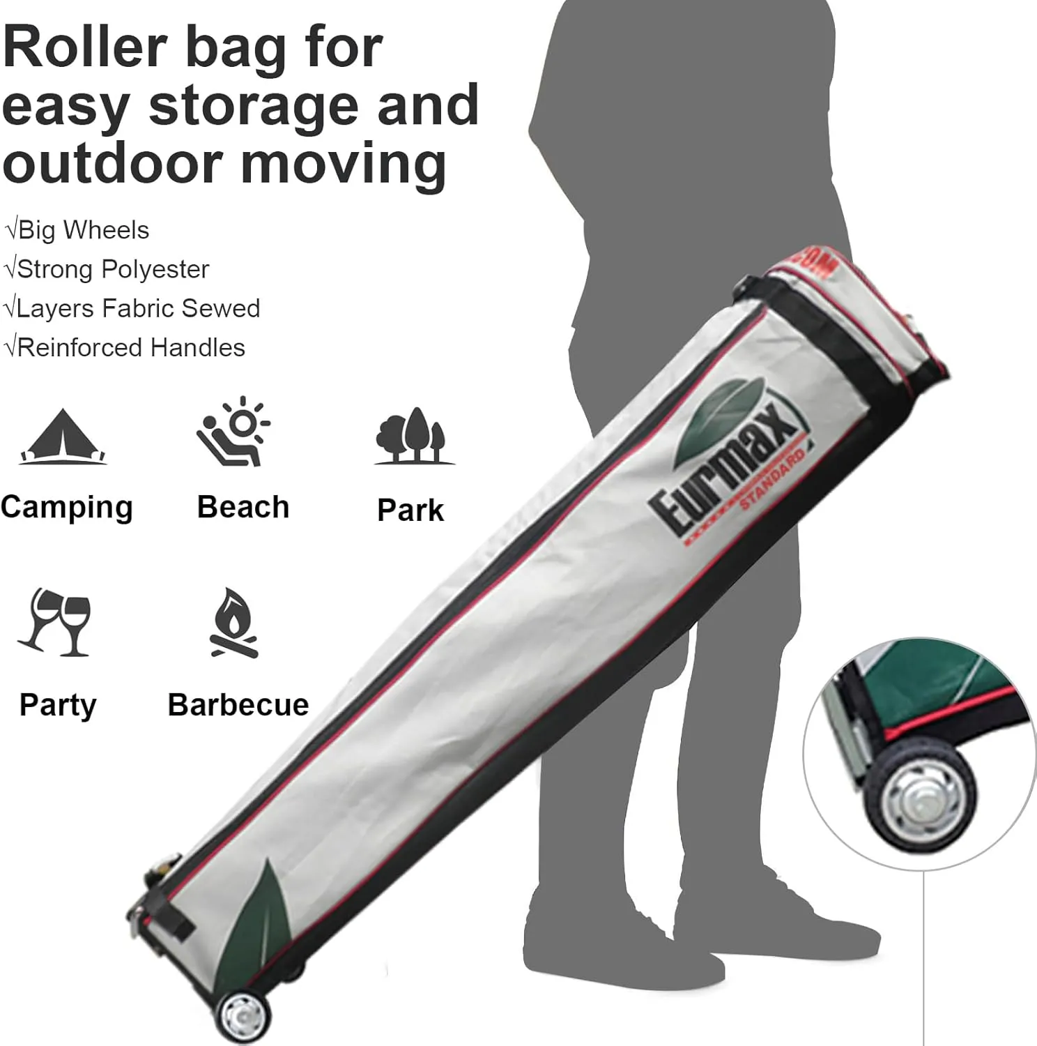 Eurmax USA Standard 10x10ft Patio Pop Up Canopy Tent for Outdoor Events Commercial Instant Canopies with Heavy Duty Roller Bag,Bonus 4 Canopy Sand Bags (White)