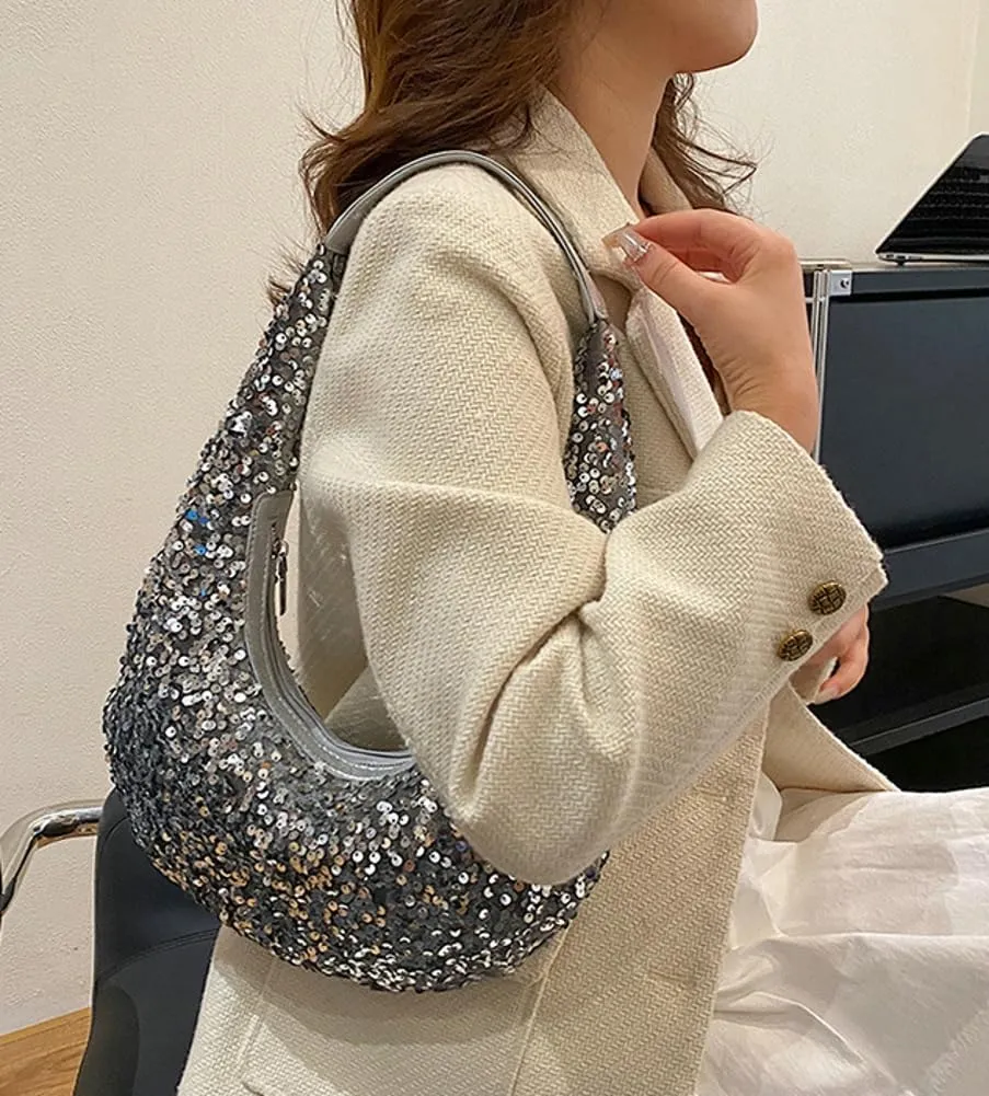 Evening Bags for Women Shiny Tote Hobo Purse Sparkly Satchel Metallic Handbag Clutch Shoulder Bag