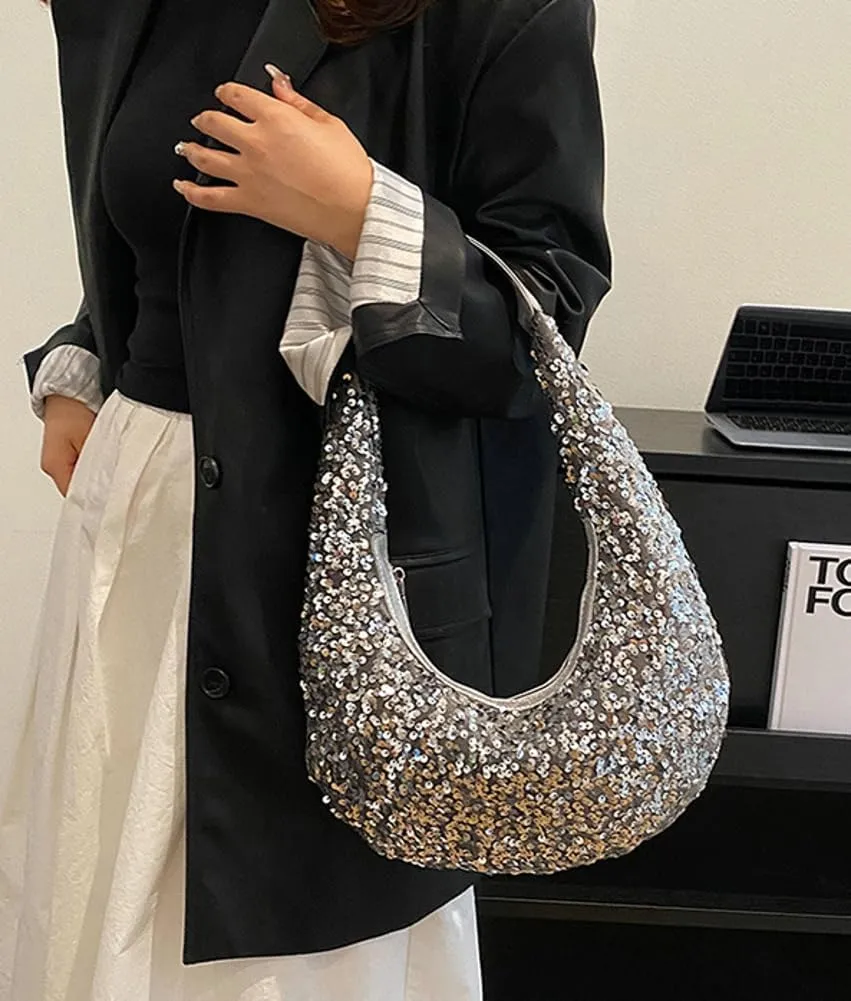Evening Bags for Women Shiny Tote Hobo Purse Sparkly Satchel Metallic Handbag Clutch Shoulder Bag