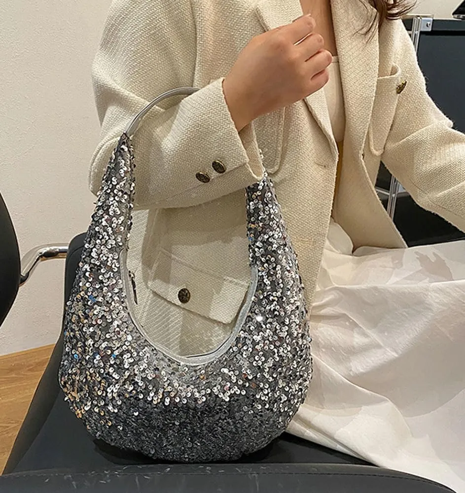 Evening Bags for Women Shiny Tote Hobo Purse Sparkly Satchel Metallic Handbag Clutch Shoulder Bag